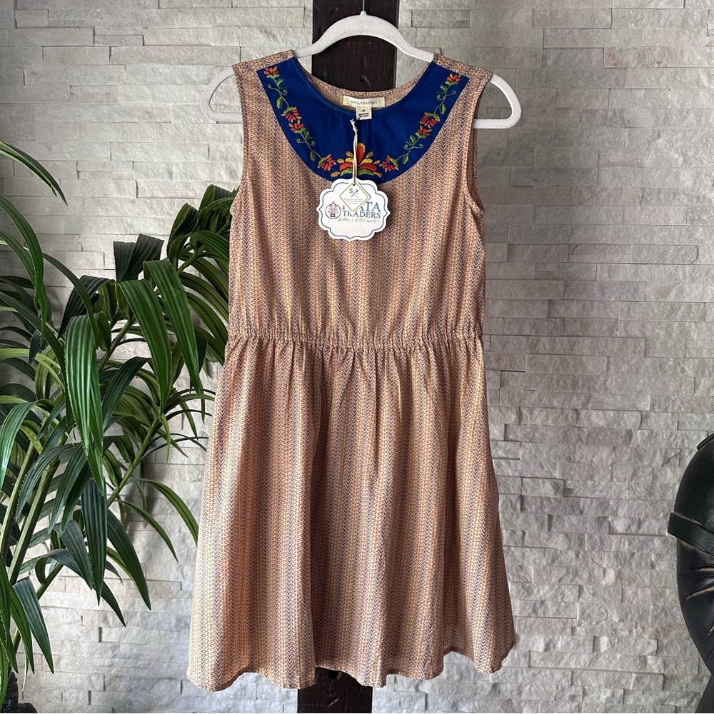Mata Traders Cotton “Freelance Writer” Embroidered Sleeveless Dress Size XS NWT